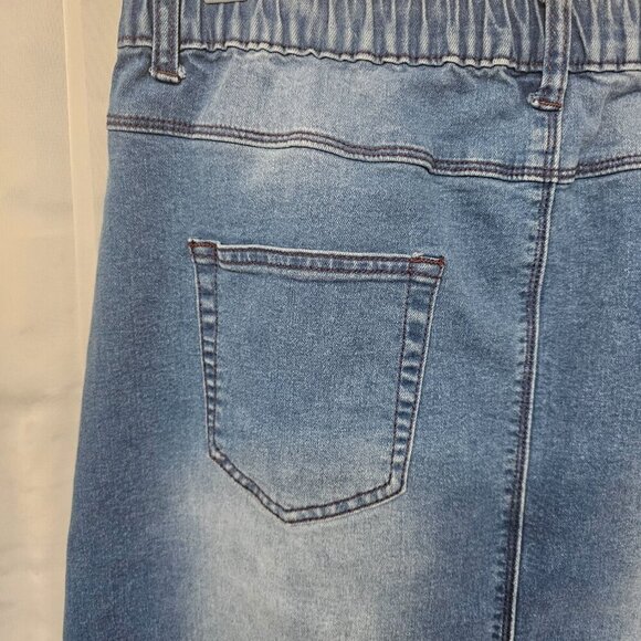 Blue Denim A-Line Midi Skirt Boho Faded Classic L - Picture 9 of 13